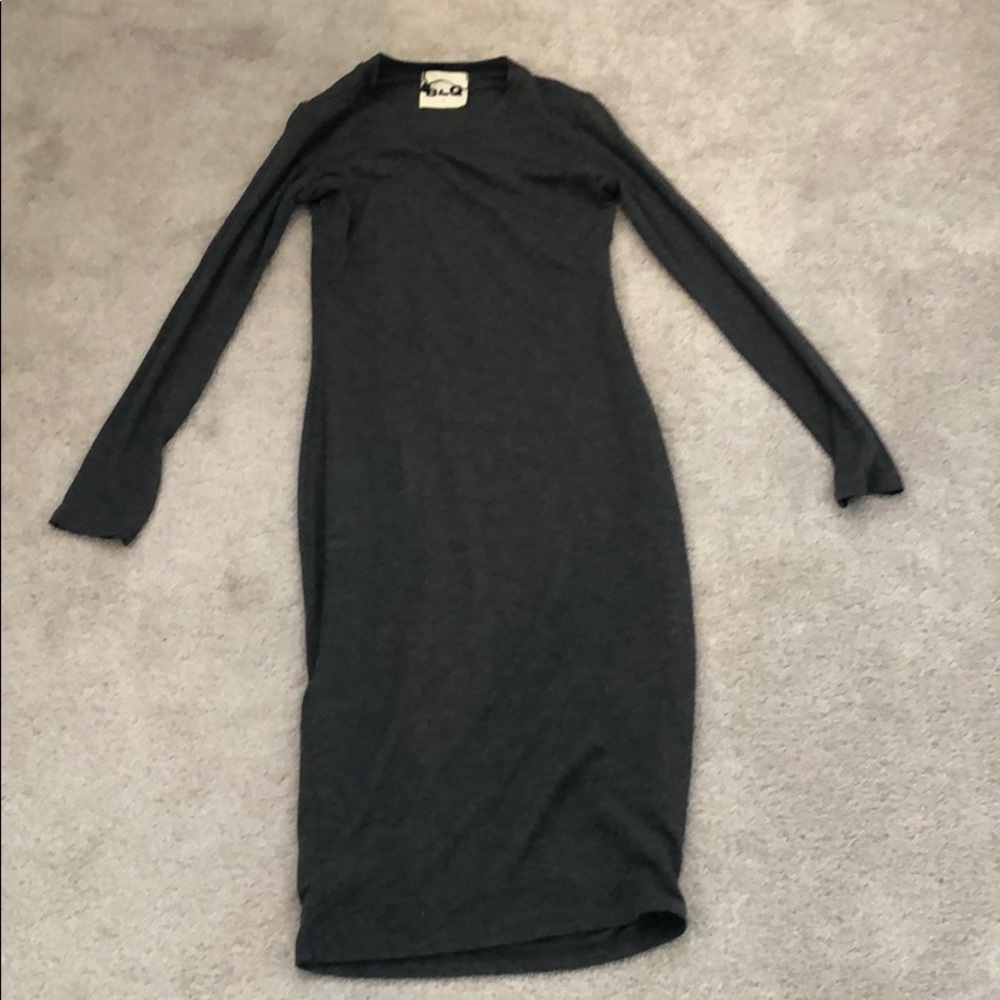 Dark Gray Clingy Long Sleeve Dress
